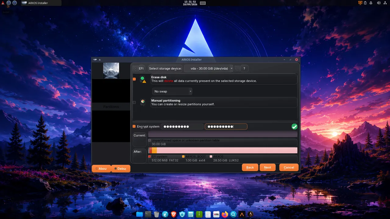 4. Disk: Erase disk, tick