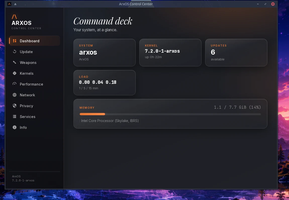 ArxOS Control Center dashboard