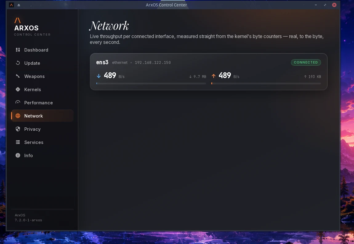 ArxOS Control Center live network panel