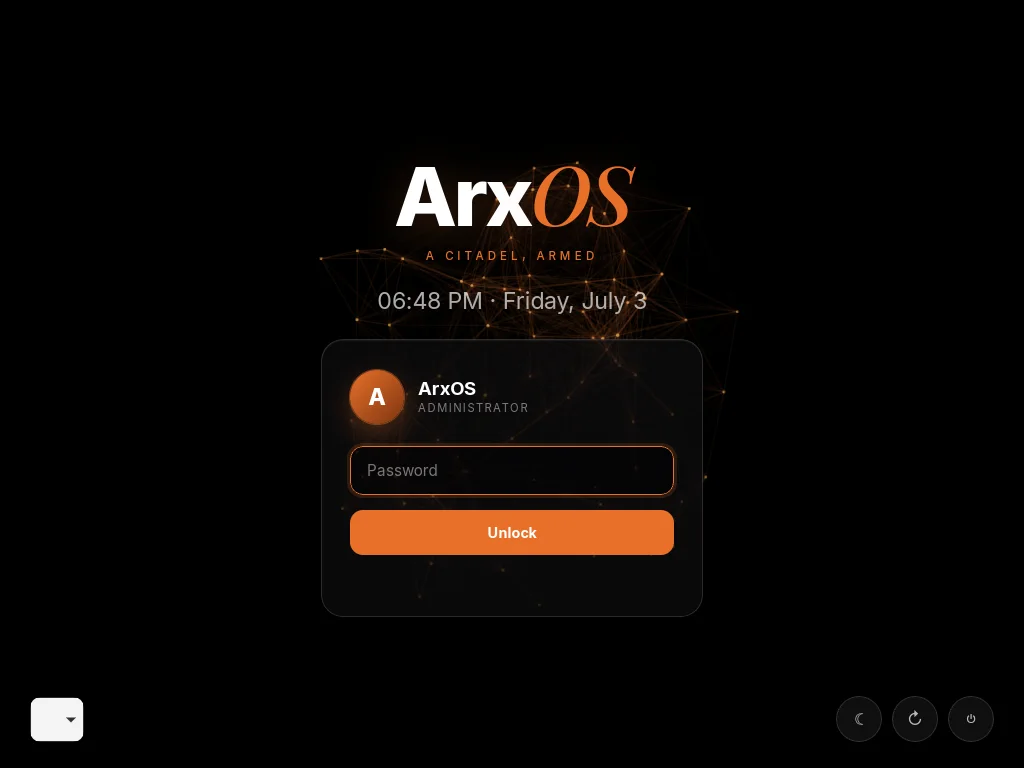 ARXOS login and lock screen
